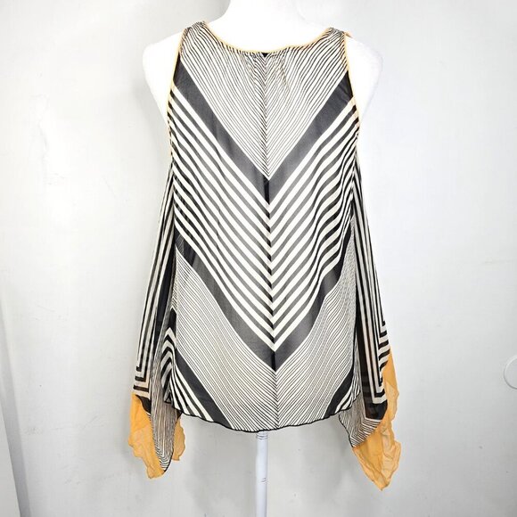 Marciano Black White Silk Striped Hanky Hem Tunic Sleeveless Top - Picture 4 of 6